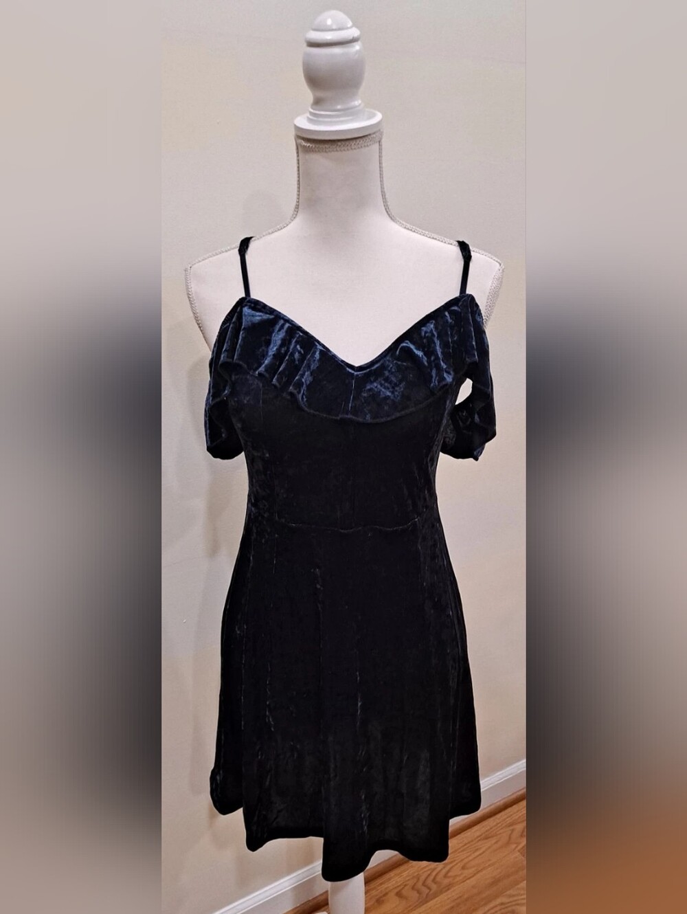 Black Velvet Off-Shoulder Slip Dress